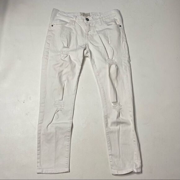 Current Elliott | Factory Distressed White Denim Skinny Jeans - Picture 1 of 7